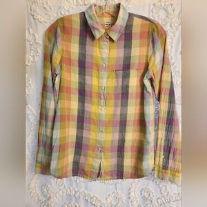 Madewell Pastel Plaid 100% cotton Button Down Shirt Womens XS Easter spring
